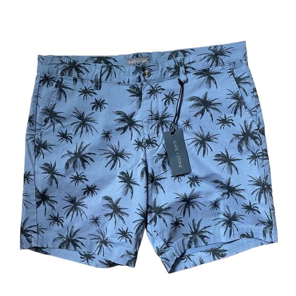 Slate & Stone Twill 7” Chino Shorts Palm Trees Mens Size 34 - Picture 2 of 6